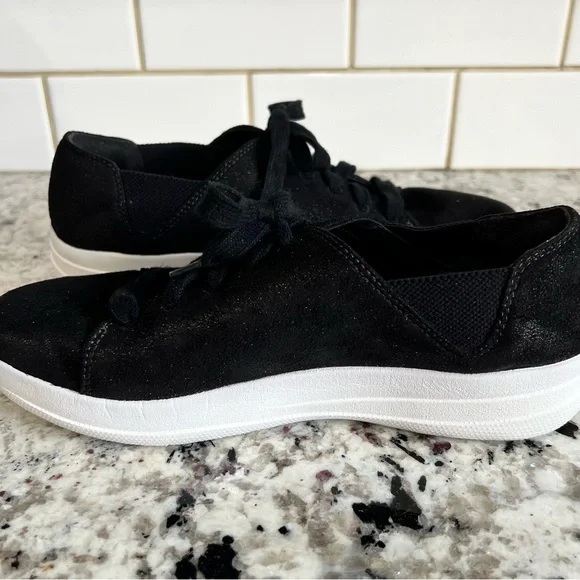 Womens Fitflop Sneakers Lace Up Valentia Metallic Black Shoes AB4-001 - Picture 8 of 13